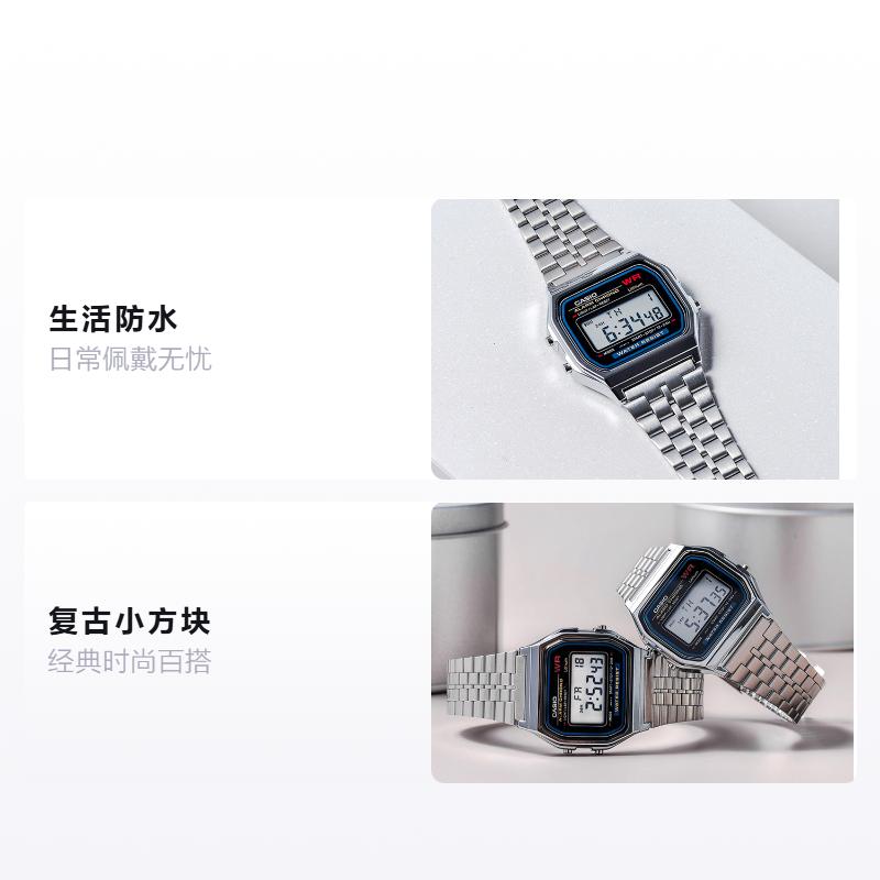Casio Серия YOUTH - металлический маленький квадрат, ретро, маленький квадрат, водонепроницаемый, классическая горячая модель, кварцевый механизм, ремешок из нержавеющей стали, японский A159W-N1DF