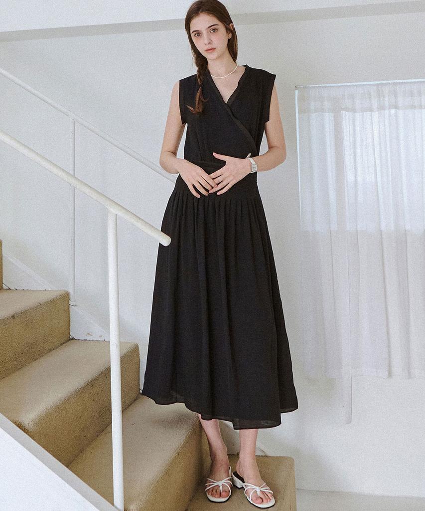 Slow Lolly Soft Wrap Sleeveless Dress_2 Colors
