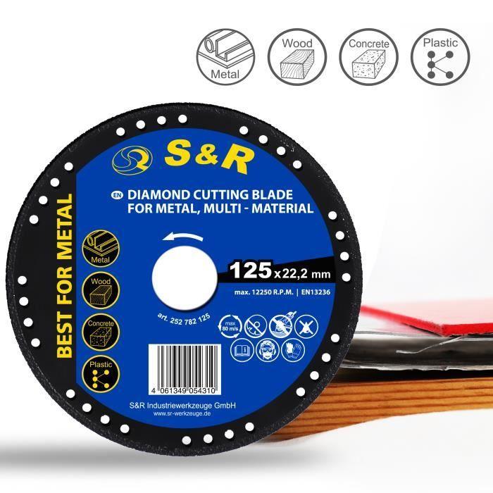 S&R Disque diamant 125 / Meule à tronçonner METAL, BOIS, PIERRE, PLASTIQUE, pour Meuleuses d'Angle