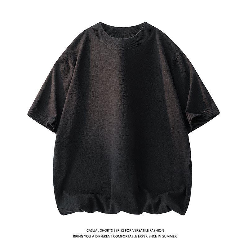 Men's Summer Wool Blend Half-High Collar Knit Short-Sleeve Sweater