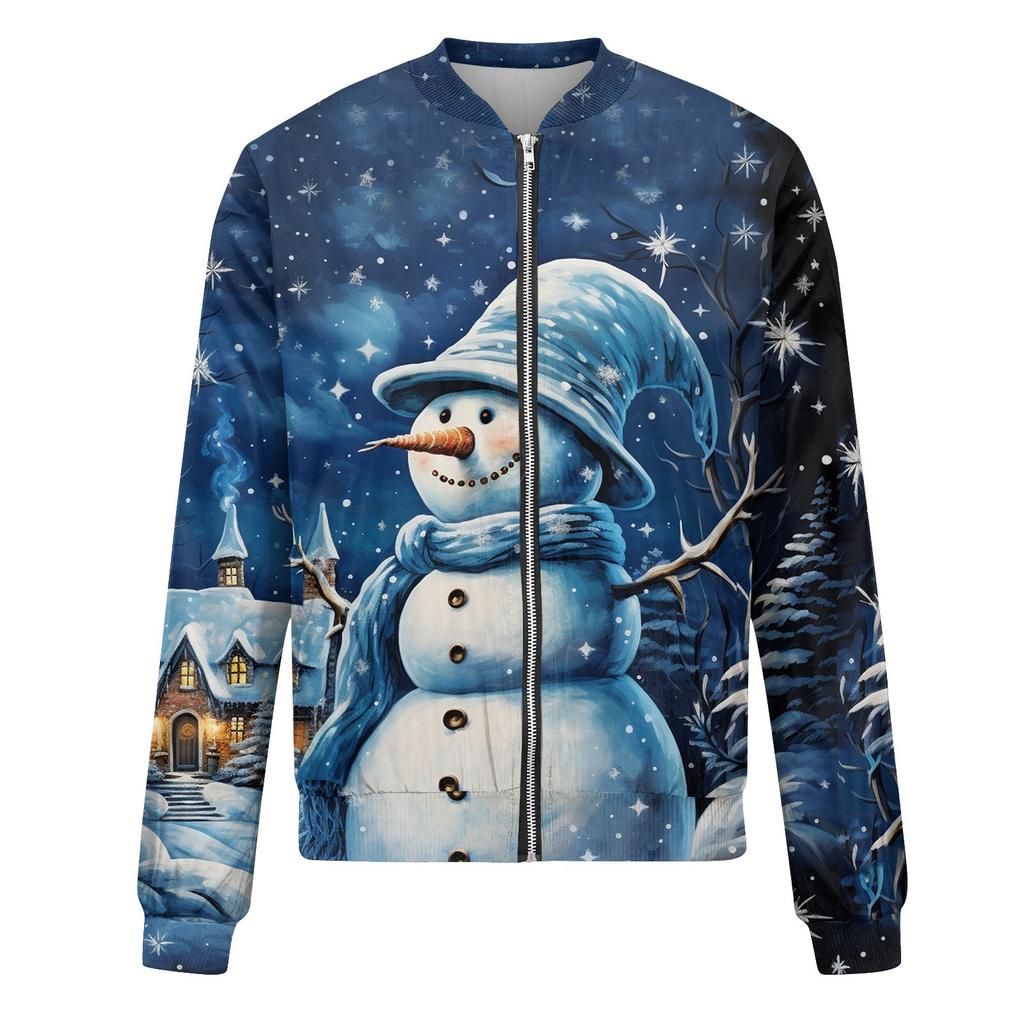 Женская легкая короткая куртка с длинными рукавами на молнии с принтом, повседневная стеганая куртка с карманами, рождественская