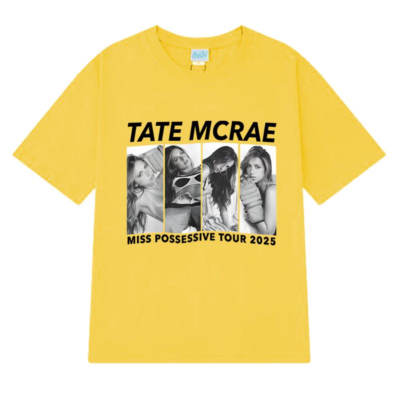 Новые футболки с принтом Tate Mcrae World Tour 2025 Унисекс Женские винтажные Укороченные футболки с коротким рукавом Унисекс черные 100% хлопок Топы