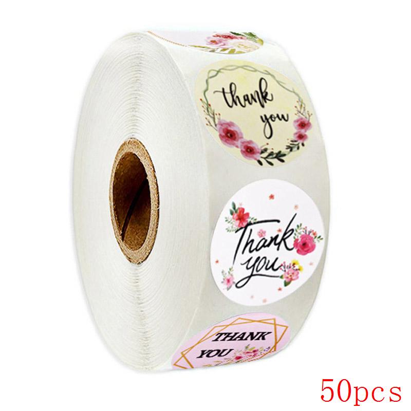 50-500Pcs 1'' Paper Hand Made Stickers Round Floral Thank You Stickers For Baking Envelope Business Seal Labels Sticker