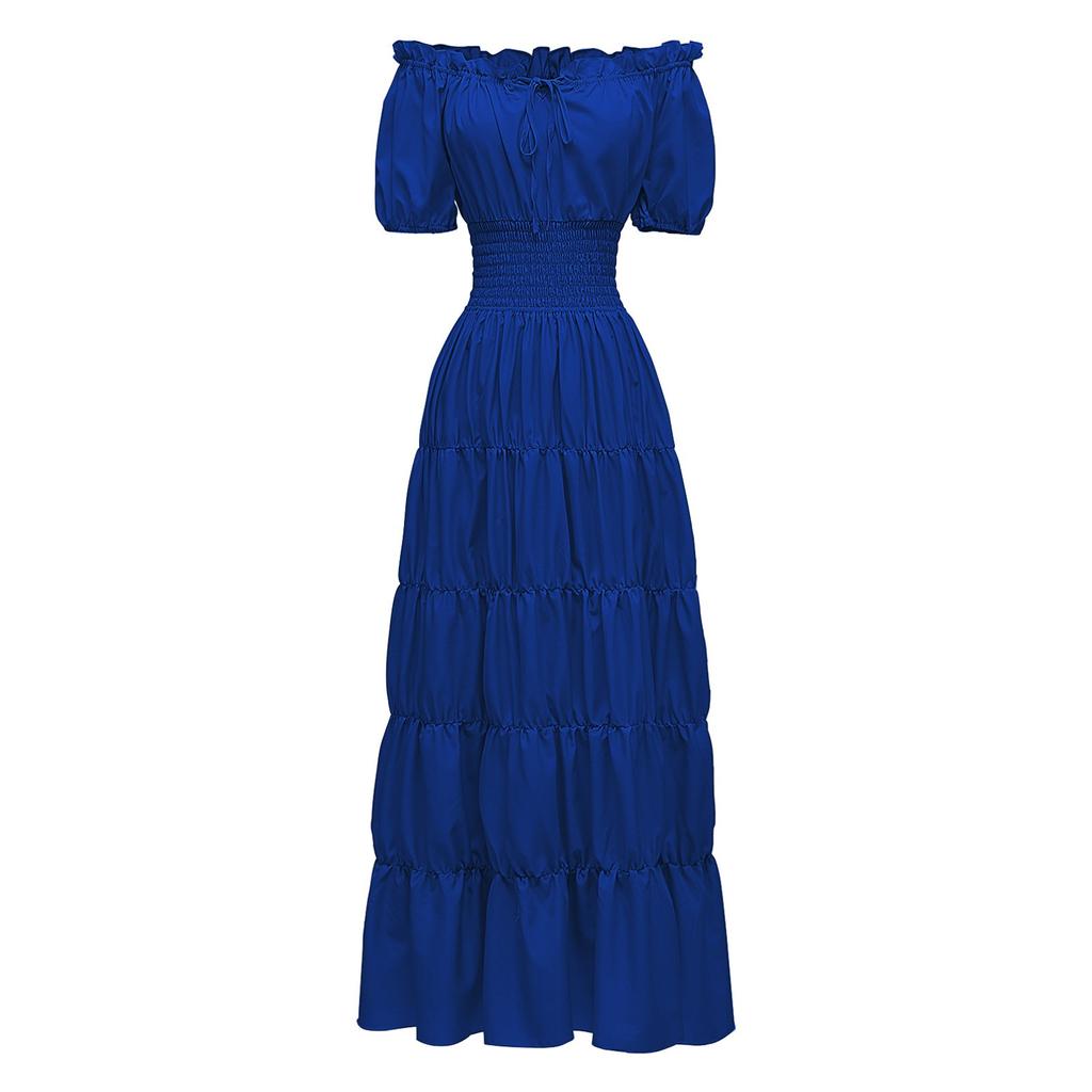 Dress For Women Stage Costume Halloween COS Retro Solid Color Waistband Dress Party Evening Night Long Dress