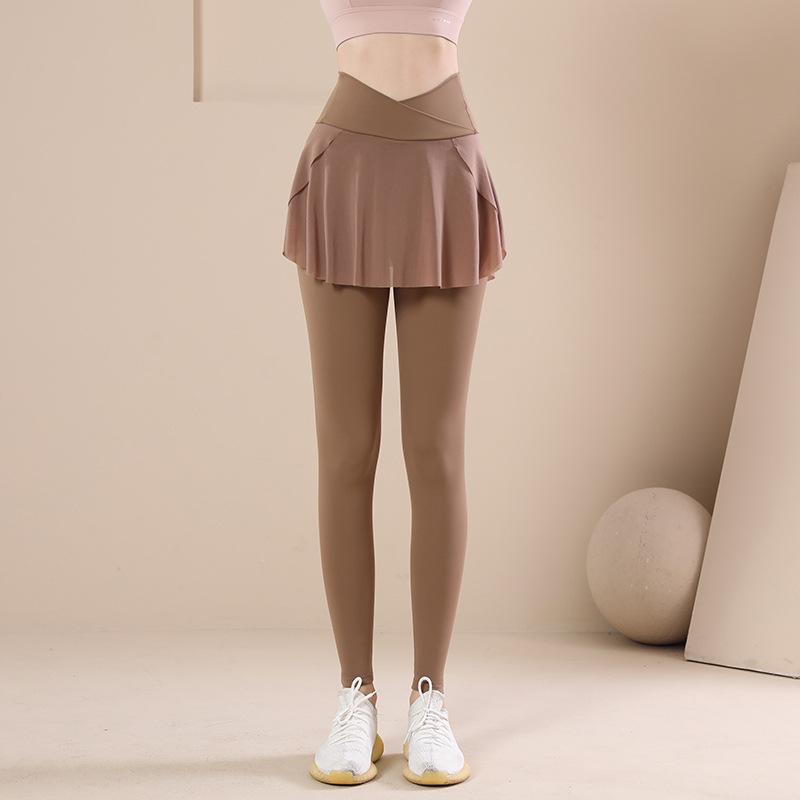 Женские быстросохнущие штаны для йоги с высокой талией и вшитой юбкой для осени/зимы
