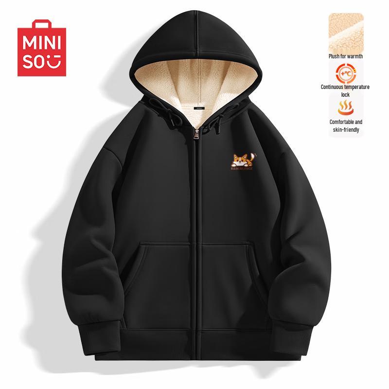 MINISO Men's Fleece-Lined Hooded Cardigan Jacket