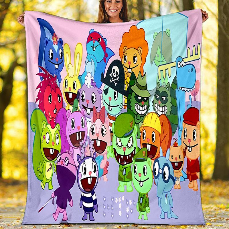 Happy Tree Friends4 printed throw blanket—lightweight,soft,warm;versatile blanket for all seasons—perfect as &air-conditioning throw,nap blanket