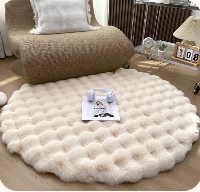 Round Bubble Fleece Fabric Simple Solid Color Fluffy Soft Comfortable Easy To Clean Furry Warm Cute Indoor Decorative Carpet