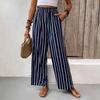 Полосатые широкие брюки, женские свободные повседневные брюки, новые летние прямые свободные брюки с высокой талией
