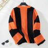 Plus Size Women's Fashion Knitwear Autumn and Winter Striped Clashing Colours Loose Flared Sleeve Sweater Knitted Cardigan