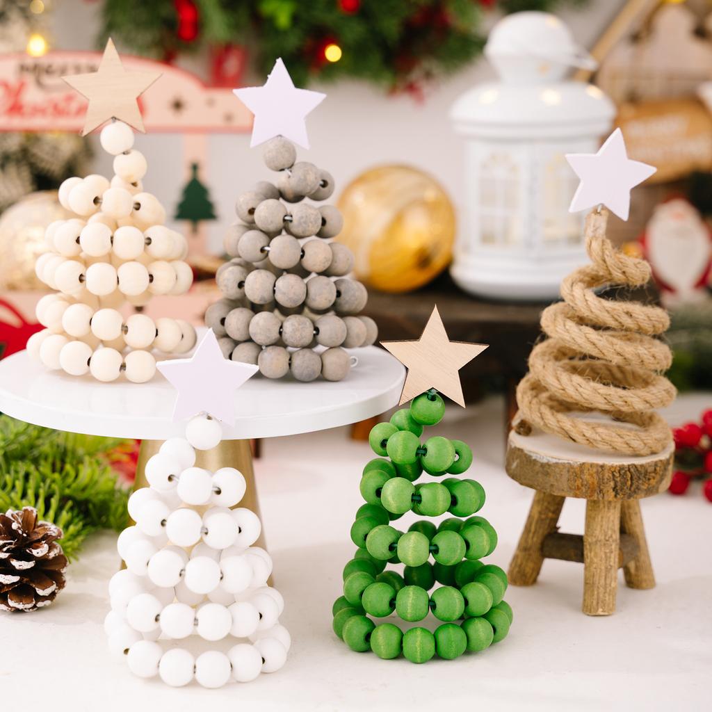 Christmas Tree Wooden Bead Tabletop Decoration Gift Creative Wood Desktop Ornament for Home/Office Holiday Decor