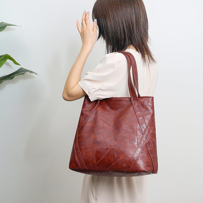 Tote Bag with Genuine Leather Texture Autumn Winter High-capacity Simplicity Advanced Feeling Versatile Unique Shoulder Bag