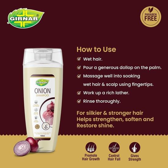 Girnar Onion Shampoo | Шампунь для роста и контроля выпадения волос | Обогащен луковым маслом и витамином Е | 100 мл