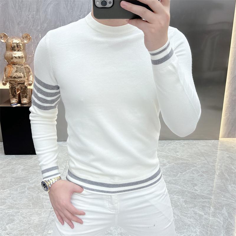 Men S Round Neck Long Sleeve Slim Fit Knitted Sweater Casual Winter Base Layer