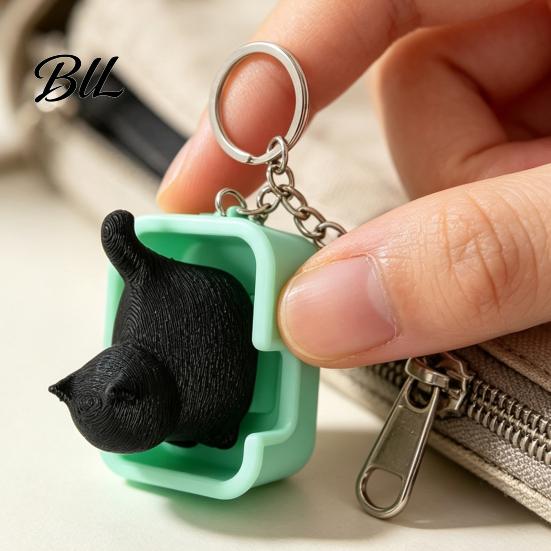 Cute Animal Keychains 3D Printed Clicky Cat Keychain, Interactive Pooping Litter Box Fidget Toy, Mini Miniature Figurines Backpack Pendant with Metal