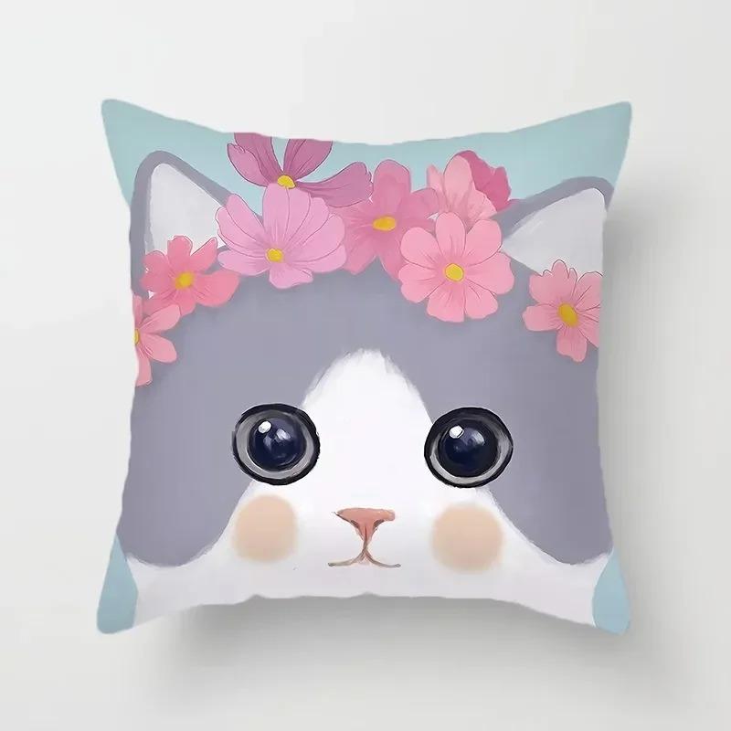 Cute Cat Pattern Decorative Pillowcase Car Sofa Square Cushion Pillowcase