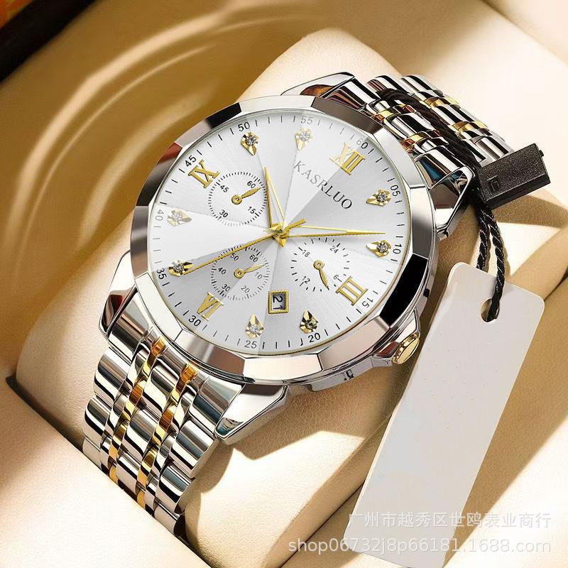 Men'S Non-Mechanical Quartz Watch Calendar Luminous Fashion Business Steel Belt Overseas Watch Men'S