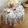 Lexuanxiu Cotton Linen Blue Floral Tablecloth for Small Round Tables