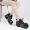 Women's Shoes Versatile Genuine Leather Thick Sole Pumps Retro Round Toe Platform Shoes