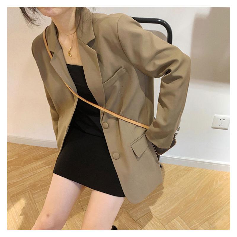 2025 Spring Autumn Women's Brown Blazer, Korean Style Loose Fit Casual Jacket with Notched Lapel, Internet Famous Office Wear for Daily Outfits