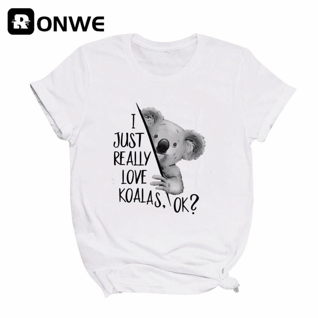 I Just Really Like Koalas Ok Print Women T Shirts Gril Short Sleeve Casual Tops Tee