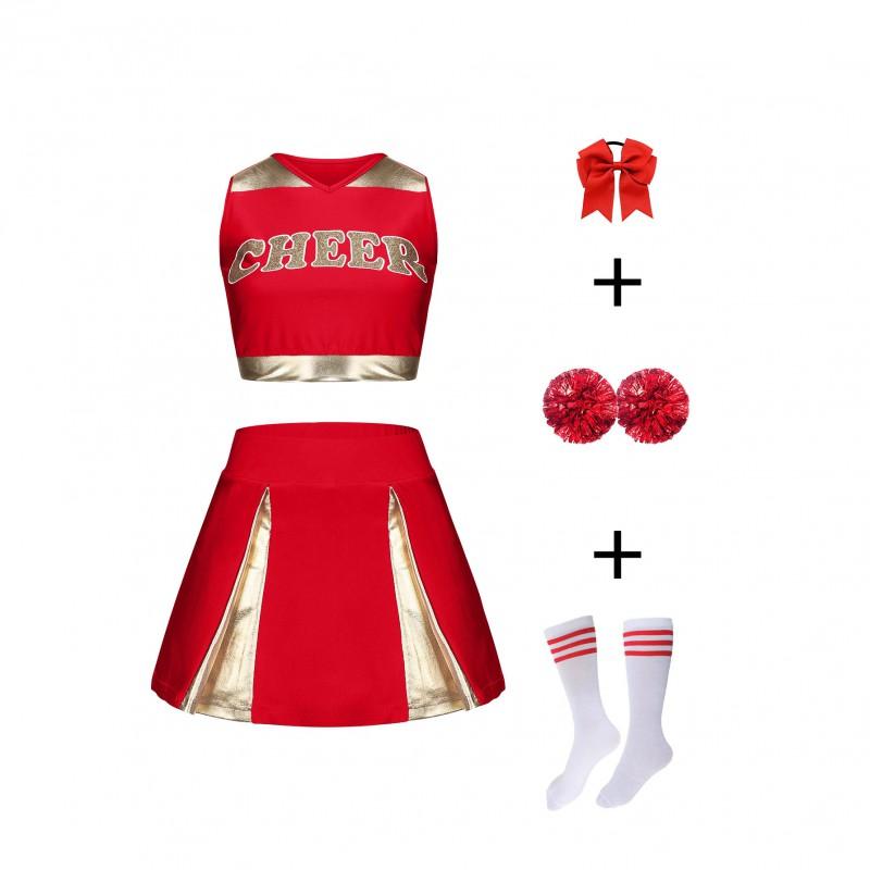 Girls Cheerleading Uniform Set Sleeveless Stage Performance Outfit Sports Meet