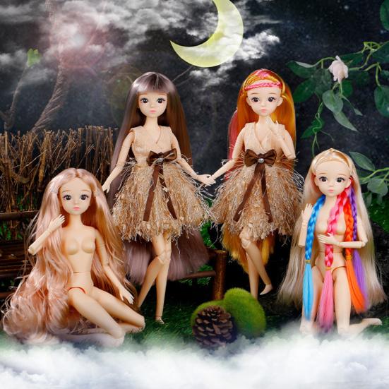 30см BJD Кукла 26 Подвижных Суставов Черные Глаза Разноцветные Волосы Сменная Одежда Модель Тела Обнаженной Куклы Игрушка для Подарка