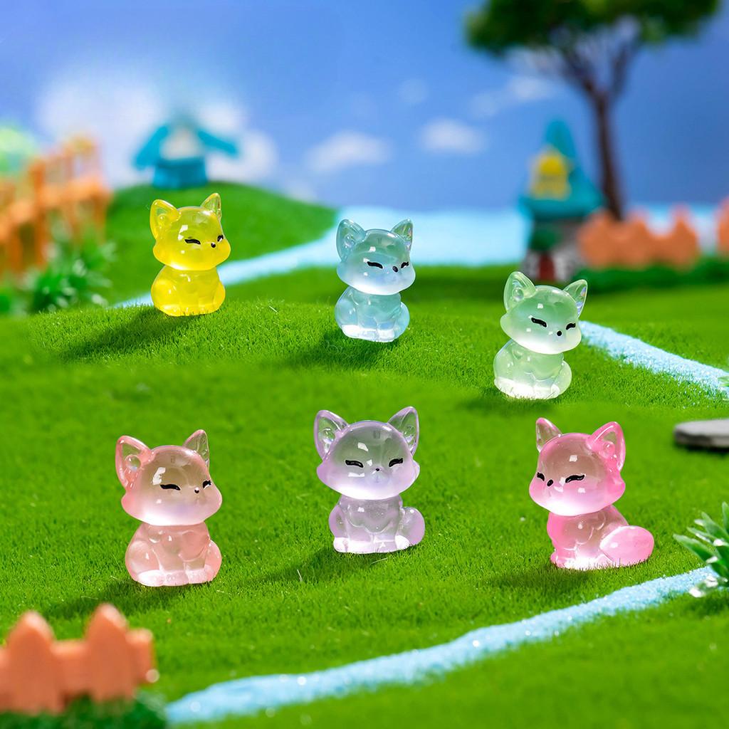 10Pcs Cartoon Mini Luminous Fox Animal Miniatures Resin Ornaments DIY Fairy Garden Decoration Moss Terrarium Micro Landscape