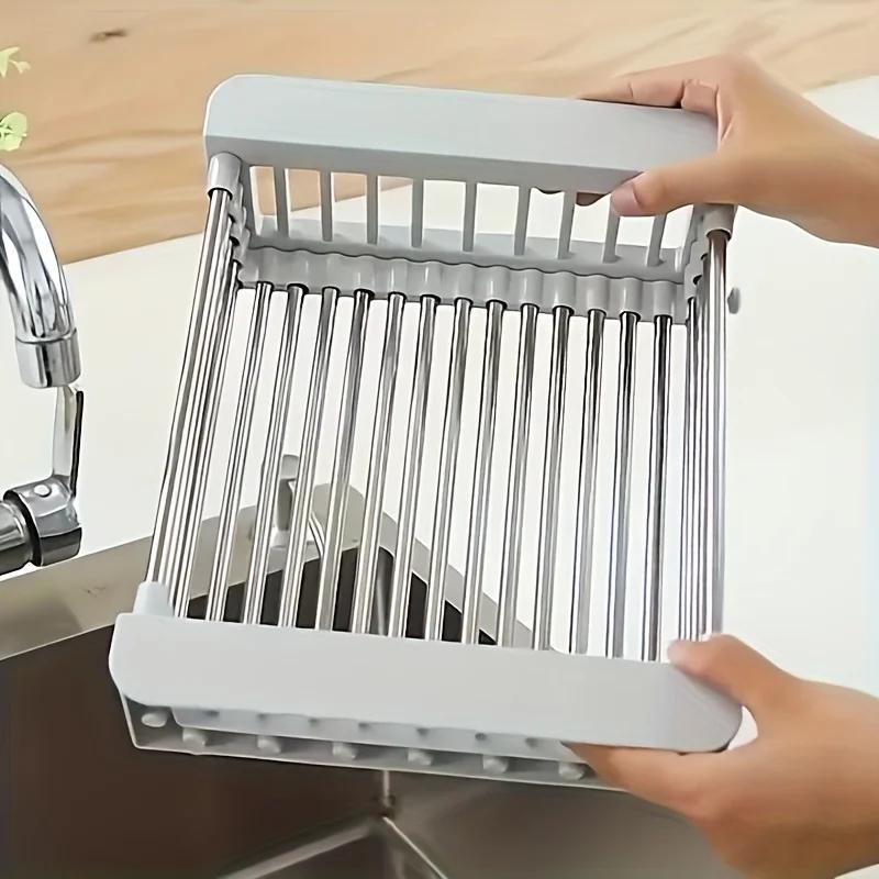 Stainless Steel Expandable Kitchen Sink Drain Basket - Versatile Storage Rack for Home Use, Vegetable and Fruit Drain Rack