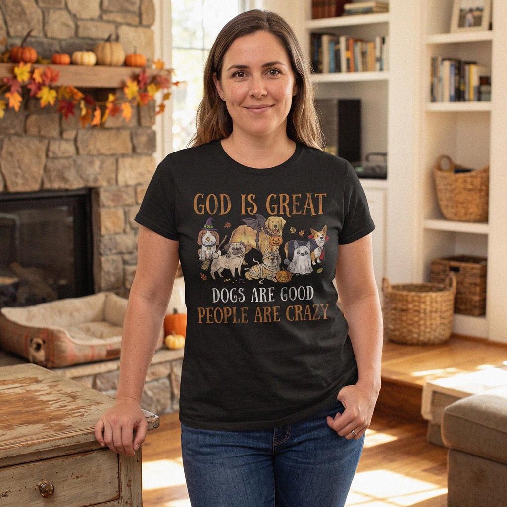 God Is Dogs Are Good Halloween Dog T-Shirt, Retro Dog Mom Costume Tee