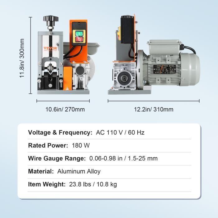Dénudeur Électrique - VEVOR - 1,5-25 mm - Panneau Transparent - Utilisation Intérieure - Électrique