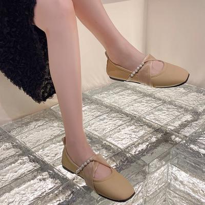 Модные французские винтажные туфли Мэри Джейн с жемчугом 2024 года, летняя новая мода, простые повседневные туфли с плоским дном и небольшим вырезом, удобные женские туфли