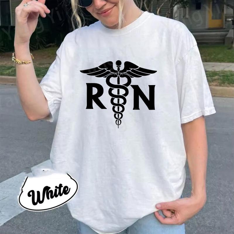 New Hot Rn Caduceus Printed Tshirts Unisex Women Unisex Casual Loose Round Neck Creative Personalized Tshirts Summer Couples Top
