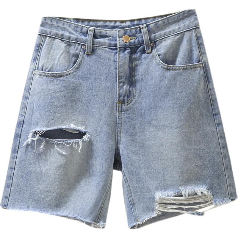 Summer Women Denim Shorts Hole Ripped Loose Half Jeans Female Casual Short Pants Streetwear