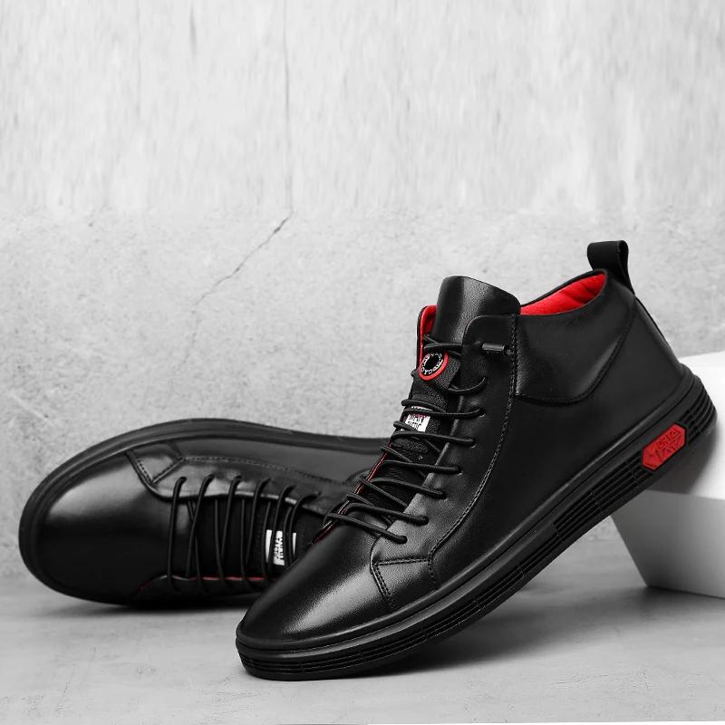 FashionNew Winter Men Boots Retro Genuine Leather Men's Shoes Brand High Quality Keep Warm Handmade Black Sneakers Shoes For Men