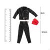 1:12 Man PU Leather Jacket Set Suit with Pants Belt Scarf Action Figures Clothes Outfit Costume Mini