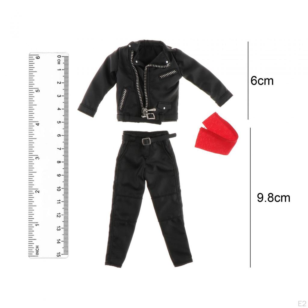 1:12 Man PU Leather Jacket Set Suit with Pants Belt Scarf Action Figures Clothes Outfit Costume Mini
