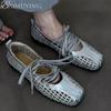 Fashion Lace-Up Flats Ballet Shoes Square Toe Weave Women Sandals Sport Casual Sneaker 2025 Trend Summer Shallow Soft Leather Sandalias
