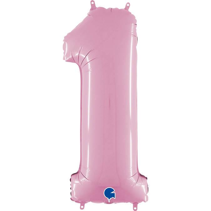Foil Balloon Number 1 Pink Pastel Pink, 66 Grabo
