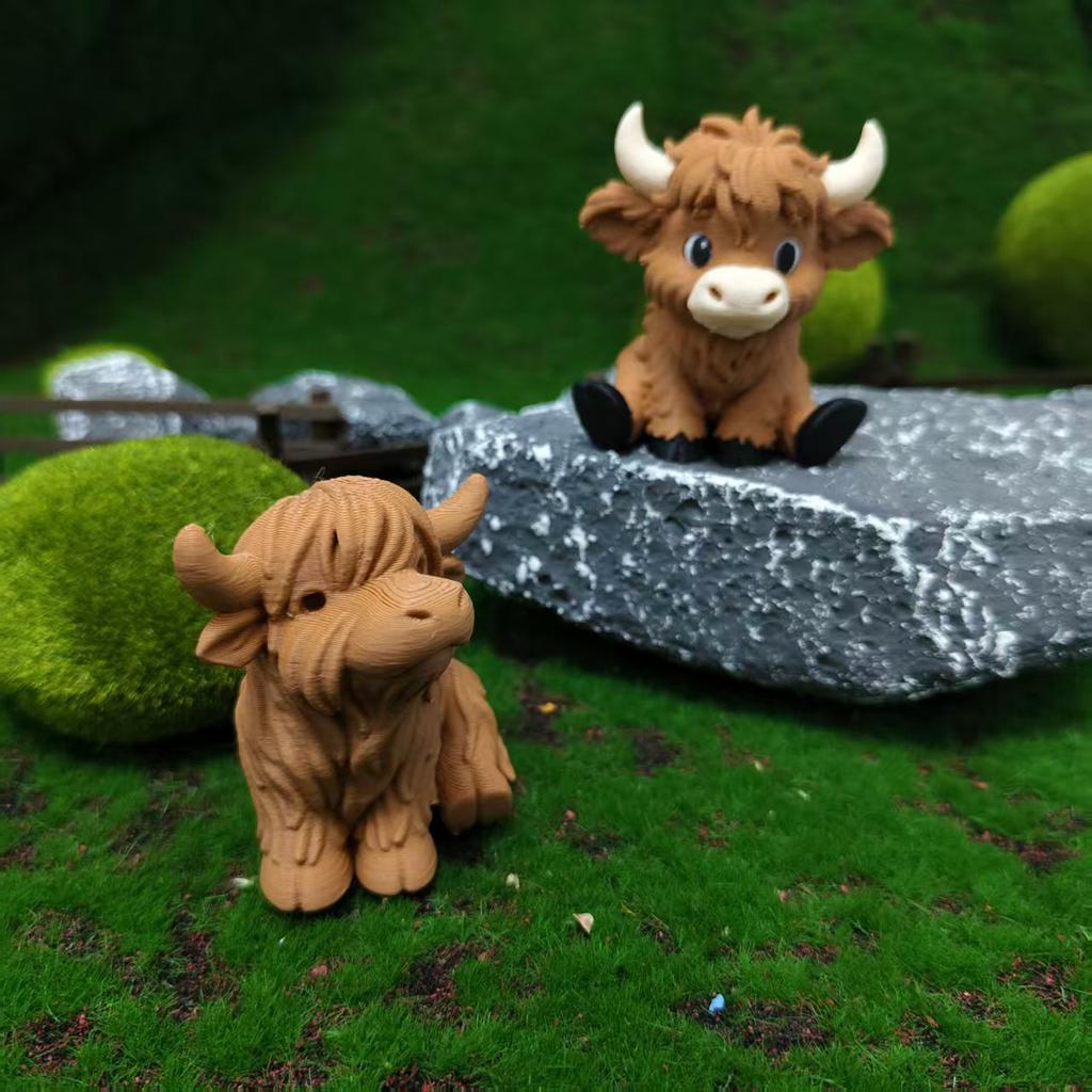 3D-печатная мини-фигурка шотландской коровы, настольный микро-ландшафт, автомобильный, бонсай-декор, домашний офис, настольное животное-украшение, подарок