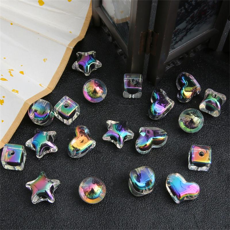 Прозрачные черные бусины с покрытием, разноцветные средние разделители для изготовления ожерелий и браслетов своими руками