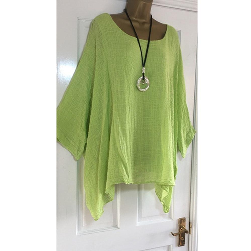 Женская футболка со средним рукавом, однотонная, повседневная, свободная, с рукавами «летучая мышь», рубашка с круглым вырезом, женский сексуальный топ больших размеров