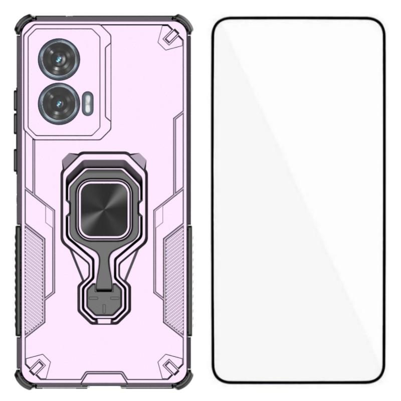 Чехол для телефона Motorola Edge 50 Fusion 5G WANLONFENG PC TPU Задняя крышка Подставка с закаленным стеклом