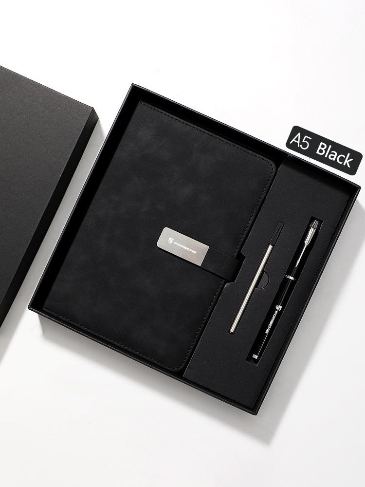 Car Logo A5 Retro Notebook Soft Leather Cover & Neutral Pen For Porsche Cayenne Panamera Macan 911 718 Taycan Boxster Cayman 918 CVN1