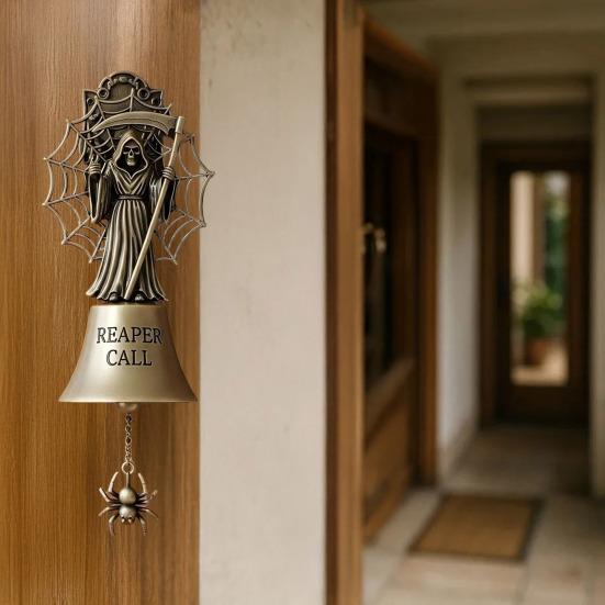 Halloween Door Bell Ornament Vintage Metal Witch Reaper Ghost Pumpkin