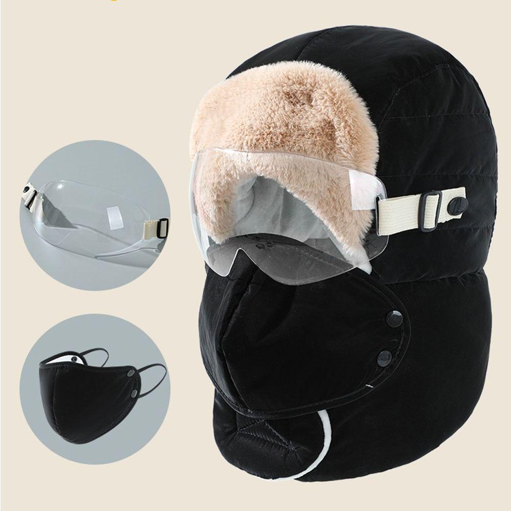 Ветрозащитная зимняя маска-очки Шапка Антизапотевание Очки Теплая лыжная шапка Простая шапка-ушанка для езды Русская