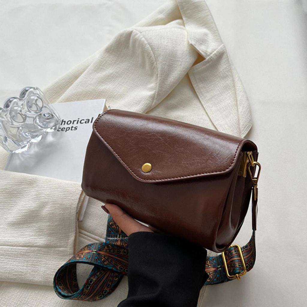 Женские однотонные сумки-мессенджеры из искусственной кожи, винтажная сумка через плечо с широким ремешком и клапаном