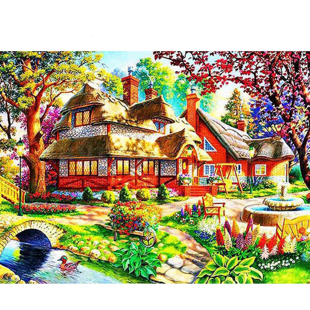 5D DIY Алмазная вышивка Дом горный хрусталь Картина Алмазная картина Осень Вышивка крестом Пейзаж Украшение стены