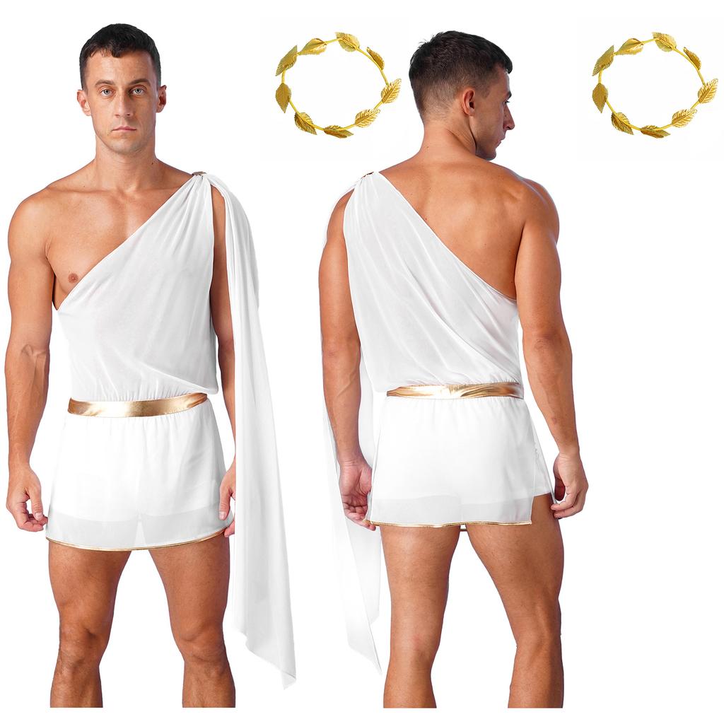 Мужской костюм тога, наряды, древнегреческий римский костюм на Хэллоуин с головным убором