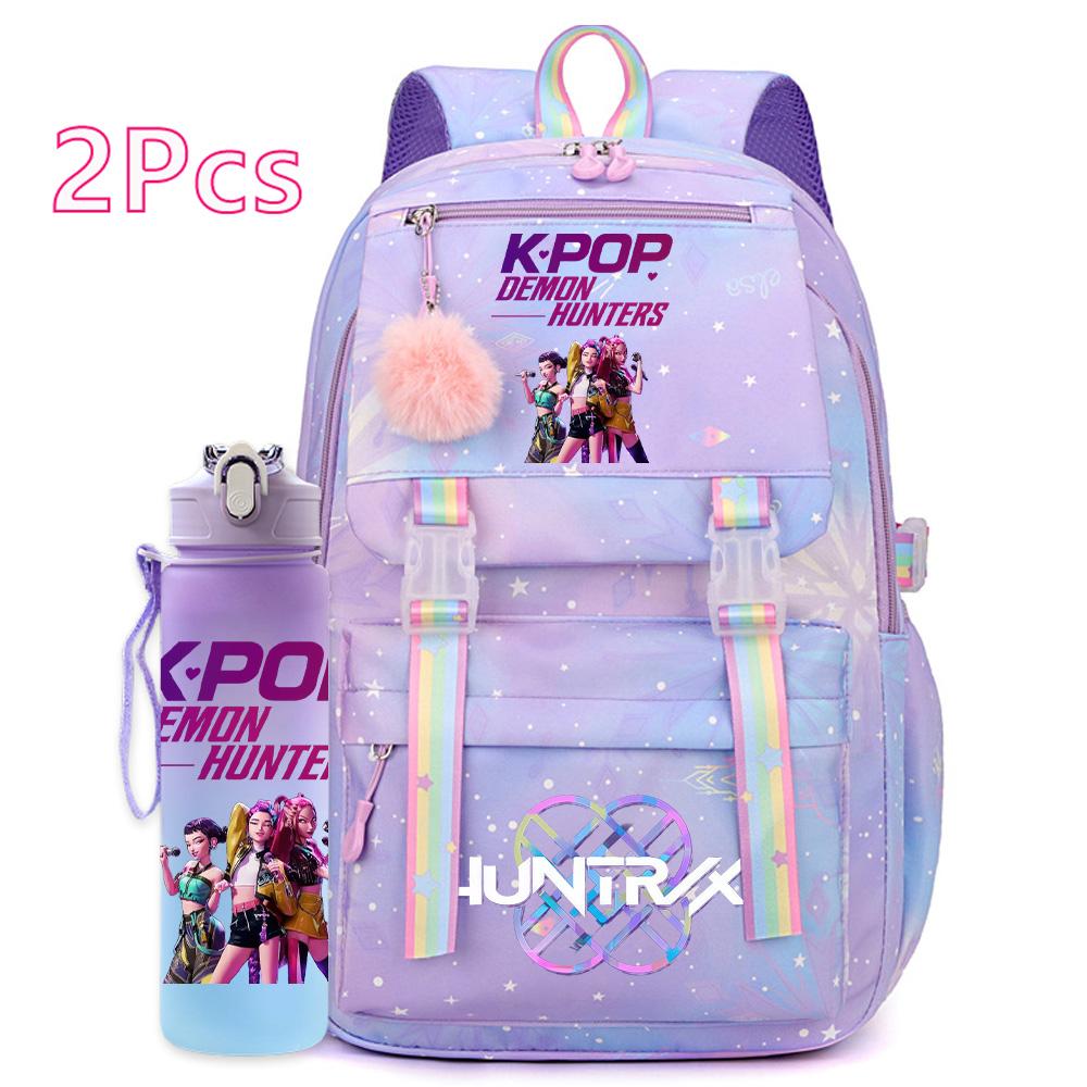 2 шт./набор Милый аниме K-pop рюкзак с принтом 750 мл бутылка для воды большой вместимости дорожная сумка для девочки-подростка мальчика школьный портфель детский подарок рюкзак